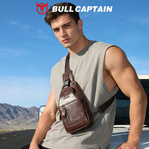 Sac bandoulière en cuir pour homme BULL CAPTAIN, sac messager à bandoulière avec logo embossé, fermeture à glissière, utilisation quotidienne, toutes saisons, sac de poitrine - Product Image 2