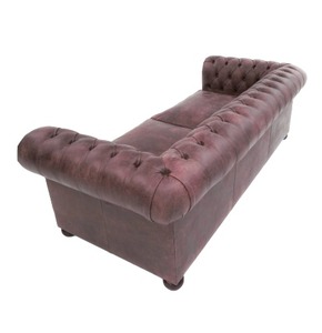 Sofá Chesterfield Clásico Moderno de 3 Plazas, Cuero Genuino, Tapizado con Botones Profundos, Mueble de Lujo para Sala de Estar, Diseño Confortable - Product Image 4