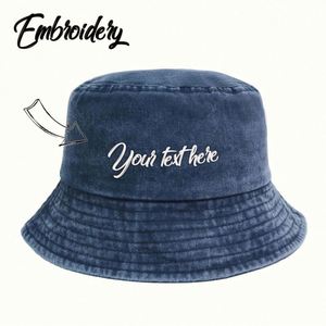 Custom Embroidered Vintage Style Bucket <b>Hat</b> Washed Cotton Classic Retro Cap <b>for</b> Men and Women's Daily Casual Use <b>for</b> Cycling - Product Image 1