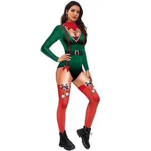 Wholesale Christmas Halloween Cosplay Party Bodysuit 3D Printing Sexy Ladies Bodysuit Long Sleeve Tights Movie Costume