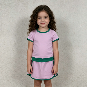 ชุดกระโปรงกางเกงขาสั้นผ้าฝ้ายสีชมพูสำหรับเด็กผู้หญิง เสื้อผ้าเด็กผู้หญิง ขายส่งสินค้าใหม่มาแรง คุณภาพสูง - Product Image 1