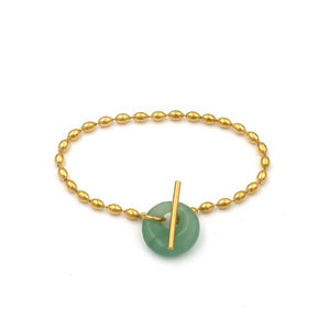French Vintage Style Natural Round 18k Gold Titanium Steel Seed Bead Chain Bracelet With Crystal Green Stone Ot Buckle - Product Image 5