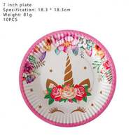 Ensemble de vaisselle jetable pour fête d'anniversaire sur le thème de la licorne rose, vaisselle jetable pour enfants, assiettes en papier, gobelets, couverts