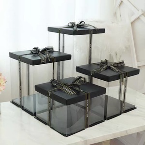 Window box PVC transparent square flower box gift cardboard, wholesale square cake display box
