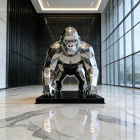 Sculpture de gorille géométrique en acier inoxydable 316L personnalisée, décoration artistique en métal pour l'extérieur