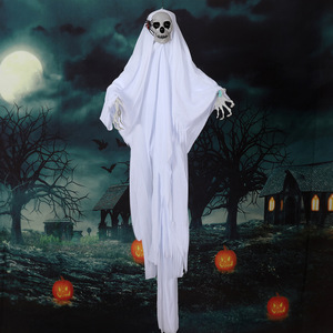 Decorazione di Halloween, Fantasma Appeso con Bocca Aperta e Braccia che Piangono, Accessori per Esterni, Teschio Horror in Plastica e Tessuto per Adulti, Jamie Appeso - Product Image 2