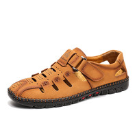 Sandales en cuir véritable pour hommes, fabriquées à la main en Chine, style rétro, décontractées, respirantes, pour l'été, à enfiler