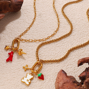 Collar de Acero Inoxidable con Dijes de Dibujos Animados, Colgante de Champiñón y Fresa para Mujer, Joyería de Moda con Múltiples Elementos - Product Image 2