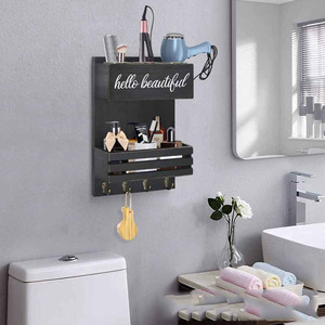 Wooden Wall Mounted Storage Rack 50X30Cm 3 Layers For Hair Dryer <b>Curling</b> <b>Irons</b> Combs Bathroom Organizer Durable Black - Product Image 3