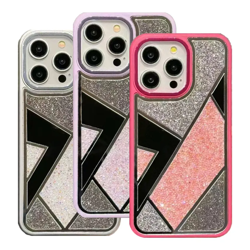 Geometric Patchwork Color Flash Drill Phone Case For Apple iPhone 14 15 Pro Max Girl trending Phone cover Products