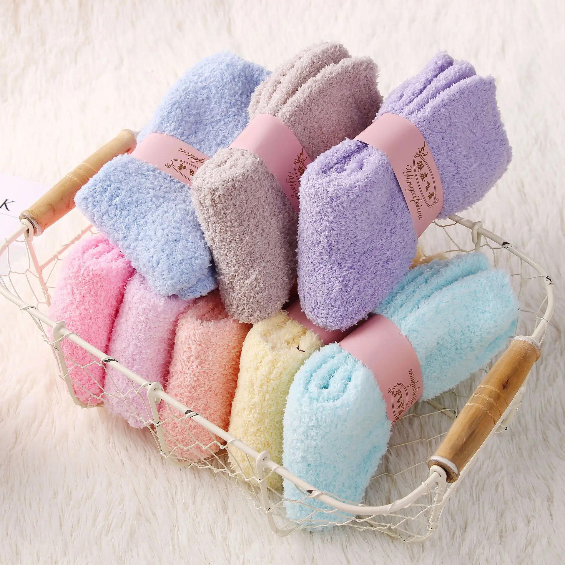 7 Colors sleeping winter socks woman fluffy thick purple pink girls thermal cozy soft fuzzy socks