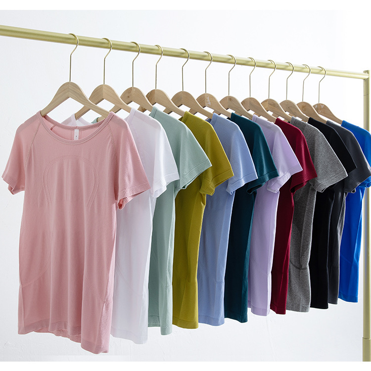 Trendy Seamless Short Sleeve Yoga T-Shirt for Women Breathable Quick Dry Pilates Workout Top Knitted Fitness Training Gym Wear