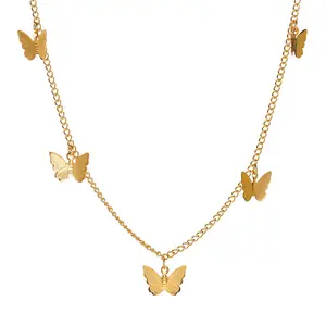 OEM Collier En Acier Inoxydable Women Gold Drusy Butterfly Necklace