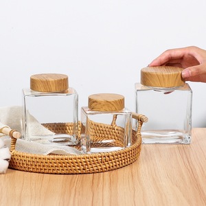 Wholesale <strong>Empty</strong> <strong>Square</strong> Clear Glass Food Container Sauce Honey Jam <strong>Jar</strong> 100ml 280ml 360ml 750ml with Glass Lid - Product Image 2