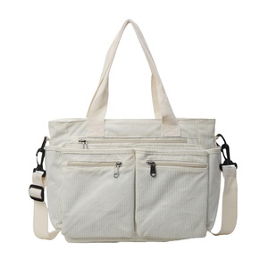 Sac fourre-tout à messages multifonctionnel de haute qualité en velours côtelé doux pour femmes, grande capacité, rayé, mode simple pour filles - Product Image 4