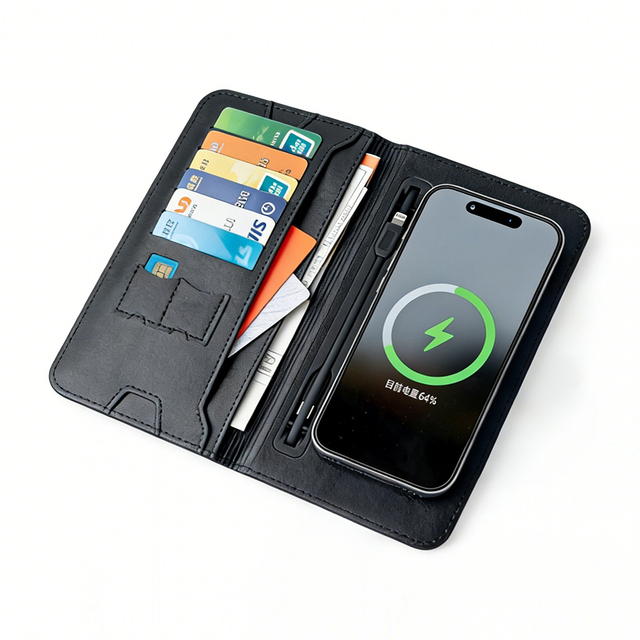 Newest Magnetic Wireless Charging Leather Hardcover Wallet with 8000mAh Power Bank Combination Gift for Men and Traveler