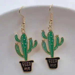 Grüne Kaktus Emaille Anhänger Ohrringe Kreative Retro Einfache Legierung Pflanze Emaille Ohrringe Frauen Ohrringe Schmuck Geschenke
