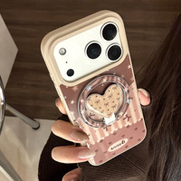 Coque de téléphone couleur café compatible avec iPhone 17 Air/16 Pro MAX/15 Pro/14 Plus/13 avec support magnétique en forme de cœur