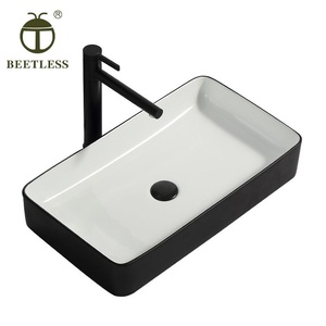 Modern Black And White Ceramic Sanitary Ware Vessel Sinks Rectangular Lavabo Table Top Toilet Hand Wash Basin Bathroom Sink