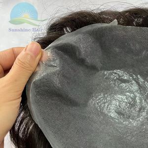 Pelucas de <span class=keywords><strong>hombre</strong></span> con línea de cabello natural Parche de cabello brasileño <span class=keywords><strong>para</strong></span> hombres <span class=keywords><strong>Peluca</strong></span> inyectada de piel delgada con ondas corporales de baja densidad 0,03 0,02 - Product Image 2