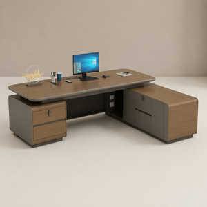 Mesa de <span class=keywords><strong>Oficina</strong></span> Modular de Madera para CEO, <span class=keywords><strong>Escritorio</strong></span> Ejecutivo de <span class=keywords><strong>Diseño</strong></span> Moderno, Superficie de Madera de Nogal, Juego de <span class=keywords><strong>Escritorio</strong></span> y Silla de <span class=keywords><strong>Oficina</strong></span> Gris - Product Image 3