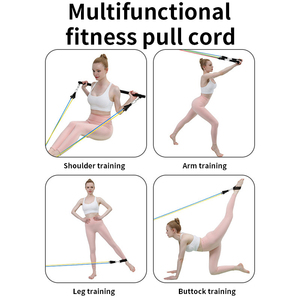Barre d'entraînement de musculation réglable Tube de bande de résistance de fitness d'exercice en caoutchouc Corde de traction élastique avec barre d'entraînement - Product Image 4