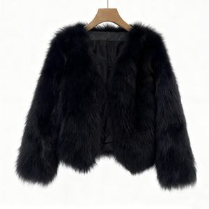 Abrigo corto de piel de zorro de imitación teñido liso tejido ecológico elegante regular para mujer Boying para invierno - Product Image 3