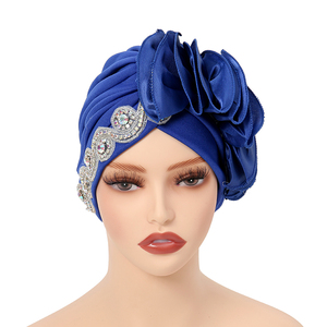 Foulard africain brillant en strass perlé Hijab musulman Bonnet <span class=keywords><strong>Chapeau</strong></span> Turban torsadé pour femmes - Product Image 3