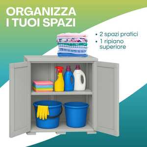 Armadio in Plastica con 2 Ante 79x43x85.5 Cm, Doppio Ripiano per Organizzazione Prodotti per la Pulizia - Product Image 4