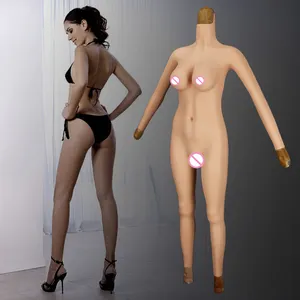 URCHOICE-Body de silicona con brazos, copa C D E, vestido de travestis, traje de cuerpo de silicona con pechos falsos, vagina falsa para hombre