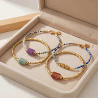 Bracelet perlé multicolore personnalisé EDGE avec breloque barre dorée, réglable, bijoux délicats pour femme