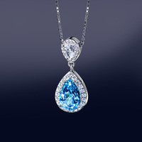 Collier pendentif en argent S925 de luxe fin avec topaze naturelle de 3 carats en forme de goutte d'eau sur chaîne maille gourmette pour femme