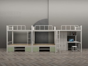 Mobilier pour dortoir <span class=keywords><strong>de</strong></span> collège <span class=keywords><strong>Lit</strong></span> superposé en métal pour 5 personnes avec table, armoire et garde-corps - Product Image 1