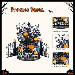 Tarjeta de Feliz Halloween - Tarjetas y Sobres 3D con Castillo Espeluznante, Tarjetas de Regalo con Calabazas Horribles - Product Image 3