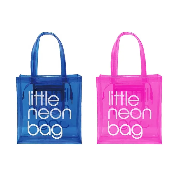 Пользовательская Женская модная прозрачная пластиковая сумка, водонепроницаемая прозрачная сумка-тоут, пляжные сумки, неоновая сумка для покупок из ПВХ