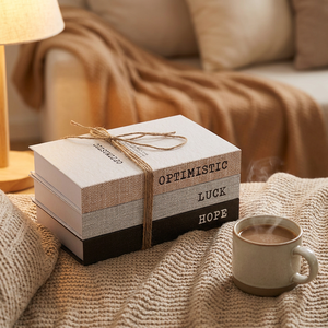 Einzelnes Leinen-Textur-Deko-Buch mit inspirierendem Zitat, künstliches Ausstellungs-Buch für Zuhause, Hotel, Café, Regal-Dekoration - Product Image 2