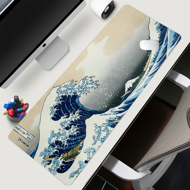 OEM Anime Gaming Mouse Pad with Eco Rubber Base Stitched Edges Japanese Wave Design Extended Size
