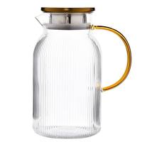 Carafe en verre borosilicate avec couvercle et poignée, 64 oz, rayures verticales, résistante à la chaleur, compatible lave-vaisselle et micro-ondes, écologique, moderne, tendance