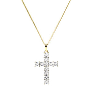 <b>Cross</b> Pendant Necklace Gold Plated Cubic Zirconia Princess Cut Alloy <b>Chain</b> Unisex Religious Everyday Wearing - Product Image 1