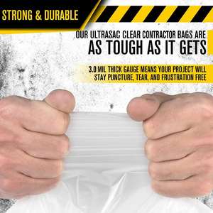 Sacs poubelles professionnels Huamaohengchun45 Gallon 3.0 MIL transparents et résistants avec attaches manuelles - 33" x 48" - Lot de 20 - pour la construction - Product Image 5
