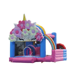 Cầu Vồng Trẻ Em Inflatable Bounce Playhouse Jumping Castle Với Hoa Hồng Lâu Đài Slide Bounce House Với Ball Pit