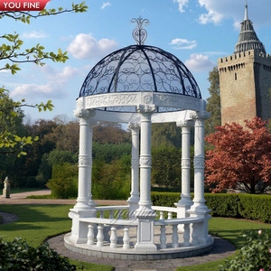 Gazebo YOUFINE Grande de Mármol Blanco, Pabellón Romano de Piedra Tallada a Mano con Techo de Cúpula Dorada para Paisajismo de Lujo junto al Lago - Product Image 5