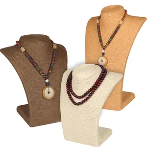 QJC286 espositore da banco per gioielli in lino di cotone con ripiano per gioielli espositore per gioielli da donna