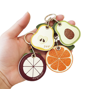Fruit Series Cute Creative Customizable PU Leather Keychain Plastic Keychain Access Card Holder Storage Bag Pendant