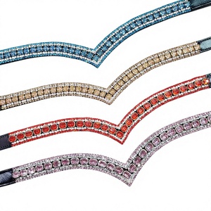 Frontal de Cheval de Luxe en Cuir Véritable, Multicolore, Forme en V, 5 Rangées, avec Cristaux Arena, Élégant et Confortable, pour l'Équitation - Product Image 1