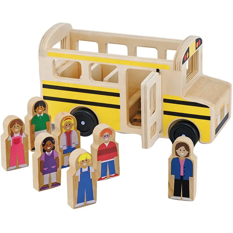 C02227 bambino di alta qualità bambini montessori in legno di apprendimento gioco set di legno scuola bus in legno giocattoli di legno finte giocattoli da gioco