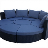 Outdoor-Sofa-Set Modulares PE-Rattan Rundes Tagesbett mit Blaugrauen Kissen Patio-Rattan Outdoor-Sofa-Set