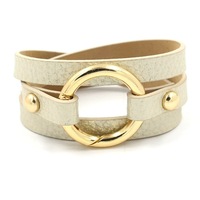 Bracelet en cuir PU, bracelet à anneau doré avec fermoir à ressort pour clés, vente en gros
