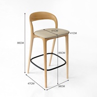 Tabouret de bar confortable avec dossier au design minimaliste, chaise haute rembourrée en bois massif avec repose-pieds en métal pour la maison ou le bar