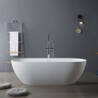 Baignoire autoportante ovale en pierre artificielle blanche mate, design classique, best-seller, certifiée CE